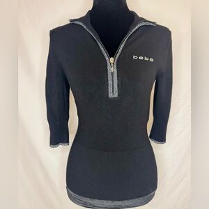 Bebe Black Quarter Zip with Silver Accents